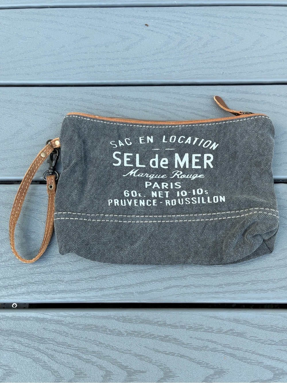 Myra Bag French Country Washed Canvas  Style Wristlet Charcoal Gray